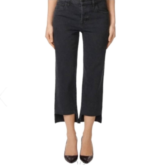 J Brand Wynne Jeans Black Overthrow High Rise Button Fly Cropped Cutout Hems 26 - Picture 3 of 14